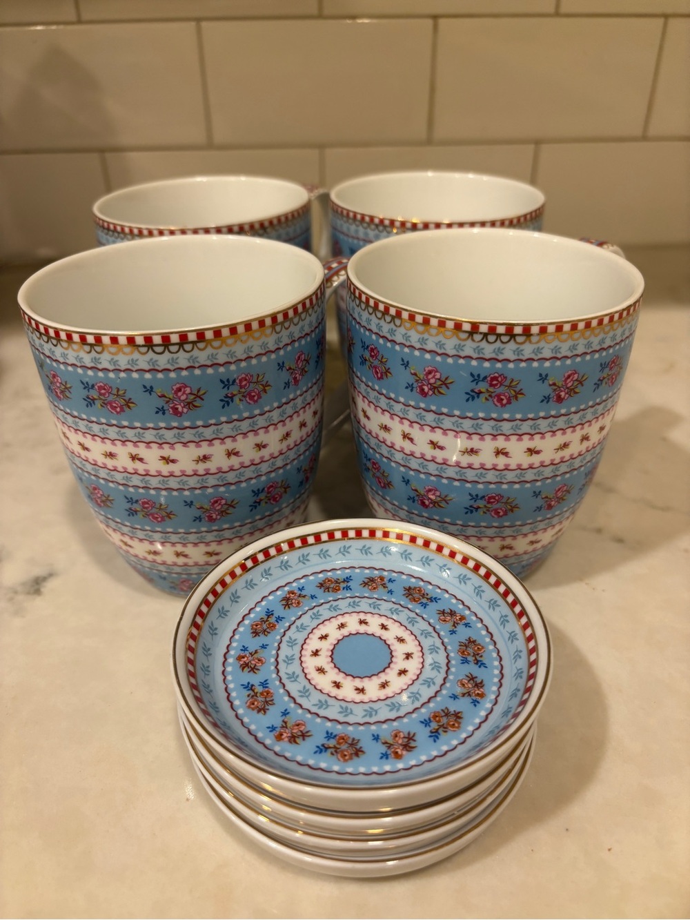 Pip Studio Amsterdam 8 piece cup and saucer set blue and pink Cottagecore
